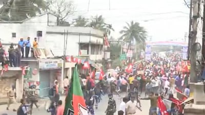 Visuals shared on social media showed the police baton-charging the workers of the party. (PTI) Visuals shared on social media showed the police baton-charging the workers of the party. (PTI)