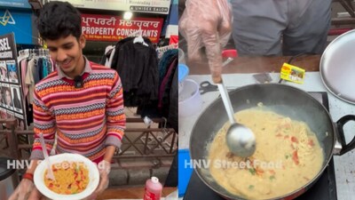 Snapshot of the street vendor making coffee Maggi. (Instagram/@hnvstreetfood) Snapshot of the street vendor making coffee Maggi. (Instagram/@hnvstreetfood)
