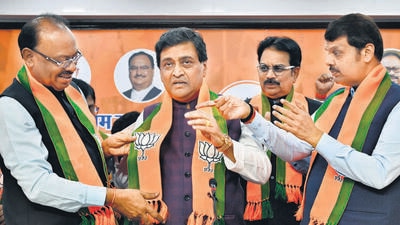Mumbai, India - Feb. 13, 2024: Former Congress leader MLA Ashok Chavan joins BJP in the presence of Dy CM Devendra Fadnavis, Chandrashekhar Bawankule and other BJP party leaders at BJP office, Nariman point , in Mumbai, India, on Tuesday, February 13, 2024. (Photo by Anshuman Poyrekar/ Hindustan Times) (Hindustan Times) Mumbai, India - Feb. 13, 2024: Former Congress leader MLA Ashok Chavan joins BJP in the presence of Dy CM Devendra Fadnavis, Chandrashekhar Bawankule and other BJP party leaders at BJP office, Nariman point , in Mumbai, India, on Tuesday, February 13, 2024. (Photo by Anshuman Poyrekar/ Hindustan Times) (Hindustan Times)