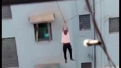 Mumbai, India. Feb 13,2024 - Pratiksha Nagar residents saved the lives of a 30 year old man who attempted suicide by jumping from the fourth floor building at Pratiksha Nagar in Sion, Mumbai. Feb 13,2024. (Photo by HT Photo) Mumbai, India. Feb 13,2024 - Pratiksha Nagar residents saved the lives of a 30 year old man who attempted suicide by jumping from the fourth floor building at Pratiksha Nagar in Sion, Mumbai. Feb 13,2024. (Photo by HT Photo)
