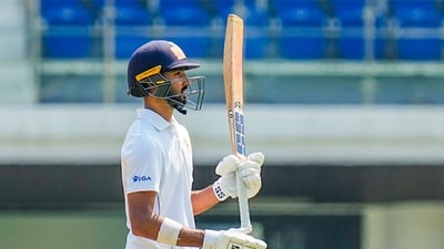 Karnataka's batter Devdutt Padikkal celebrates (PTI) Karnataka's batter Devdutt Padikkal celebrates (PTI)