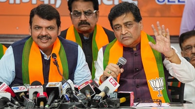 Mumbai: Former Maharashtra CM Ashok Chavan with Maharashtra deputy chief minister Devendra Fadnavis. (PTI) Mumbai: Former Maharashtra CM Ashok Chavan with Maharashtra deputy chief minister Devendra Fadnavis. (PTI)