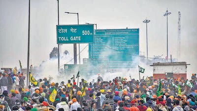 Police fire tear gas shells at Shambhu area on the Punjab-Haryana border to disperse the farmers. (PTI) Police fire tear gas shells at Shambhu area on the Punjab-Haryana border to disperse the farmers. (PTI)