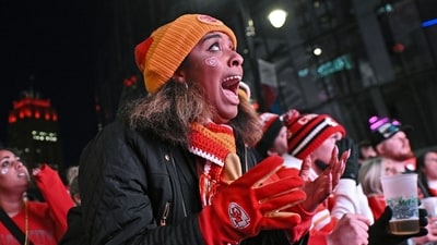 Kansas City Chiefs fan Porschae Oglesby reacts after a play during a Super Bowl 58 watch party at the Power and Light District, Sunday, Feb. 11, 2024, in Kansas City, Mo. (AP Photo/Peter Aiken) (AP) Kansas City Chiefs fan Porschae Oglesby reacts after a play during a Super Bowl 58 watch party at the Power and Light District, Sunday, Feb. 11, 2024, in Kansas City, Mo. (AP Photo/Peter Aiken) (AP)