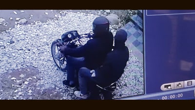 The accused were captured in a nearby CCTV camera while entering the street on a Hero Splendor motorcycle. (HT Photo) The accused were captured in a nearby CCTV camera while entering the street on a Hero Splendor motorcycle. (HT Photo)