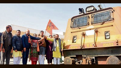 The special Aastha train being flagged off from Katra on Tuesday. (HT Photo)