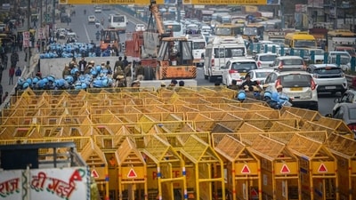 Enhanced security measures implemented for the farmers' march from Punjab, Haryana, and Uttar Pradesh to the Capital were anticipated to cause traffic disruptions in the National Capital Region on Tuesday. Additionally, the Delhi Police have imposed prohibitory orders, limiting movement and public gatherings. (Hindustan Times) 