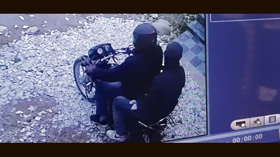 The accused were captured in a nearby CCTV camera while entering the street on a Hero Splendor motorcycle. (HT Photo)