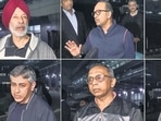 A combination of pictures shows the ex-Indian Navy veterans, who were in custody in Qatar, at the Delhi airport on Monday. A combination of pictures shows the ex-Indian Navy veterans, who were in custody in Qatar, at the Delhi airport on Monday.