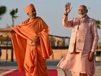 India's Prime Minister Narendra Modi waves during a tour of the BAPS Hindu Mandir, the largest Hindu temple in the Middle East, at its inauguration ceremony on February 14, 2024 in Abu Dhabi. (Photo by RYAN LIM / AFP)(AFP)