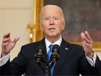 U.S. President Joe Biden speaks about the aid package for Ukraine, from the State Dining Room of the White House in Washington, D.C., U.S., February 13, 2024. REUTERS/Kevin Lamarque