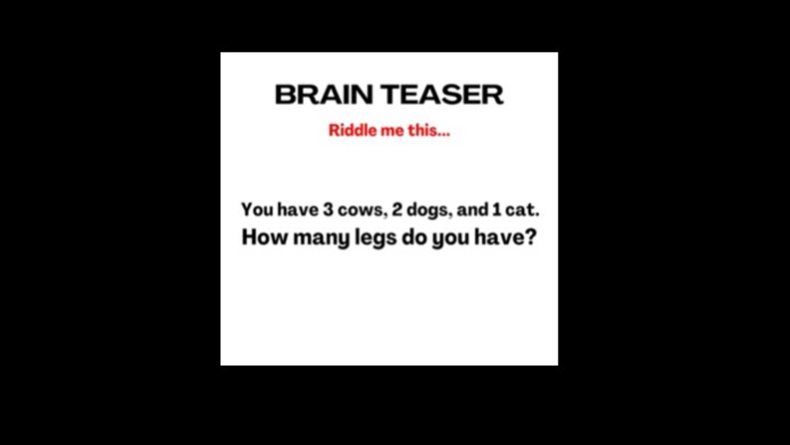 Brain teaser: Three cows, two dogs, one cat: How many do you have legs? - Vimarsana News