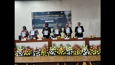 A three-day International Salinity Conference started on Wednesday at the Indian Council of Agricultural Research (ICAR)-Central Soil Salinity Research Institute (CSSRI) in Karnal. (HT Photo)