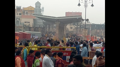 Ayodhya, Feb 14 (ANI): A large no of devotees arrive in Ayodhya to offer prayers at Sri Ram Jammnabhoomi Temple on the occasion of the Basant Panchami festival, on Wednesday. (ANI Pic Service) Ayodhya, Feb 14 (ANI): A large no of devotees arrive in Ayodhya to offer prayers at Sri Ram Jammnabhoomi Temple on the occasion of the Basant Panchami festival, on Wednesday. (ANI Pic Service)