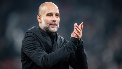 Manchester City's head coach Pep Guardiola celebrates after the Champions League, Round of Sixteen first leg, soccer match between FC Copenhagen and Manchester City in Copenhagen, Denmark, Tuesday, Feb. 13 (AP) Manchester City's head coach Pep Guardiola celebrates after the Champions League, Round of Sixteen first leg, soccer match between FC Copenhagen and Manchester City in Copenhagen, Denmark, Tuesday, Feb. 13 (AP)