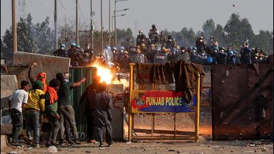 Farmers clash with police at Shambhu border. (REUTERS) Farmers clash with police at Shambhu border. (REUTERS)