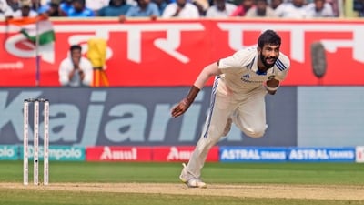 India's Jasprit Bumrah bowls a delivery on the fourth day of the second cricket test match between India and England in Visakhapatnam, India, Monday, Feb. 5 (AP) India's Jasprit Bumrah bowls a delivery on the fourth day of the second cricket test match between India and England in Visakhapatnam, India, Monday, Feb. 5 (AP)
