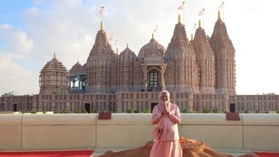Prime Minister Narendra Modi during the inauguration of the grand BAPS Hindu Mandir in Abu Dhabi. (X/Narendra Modi) Prime Minister Narendra Modi during the inauguration of the grand BAPS Hindu Mandir in Abu Dhabi. (X/Narendra Modi)