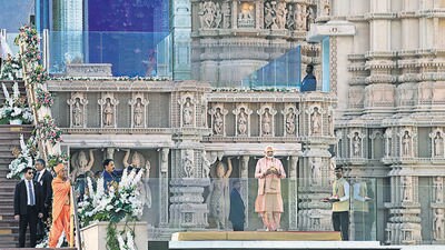 PM Modi inaugurates the BAPS Mandir near Abu Dhabi, United Arab Emirates. (AP) PM Modi inaugurates the BAPS Mandir near Abu Dhabi, United Arab Emirates. (AP)