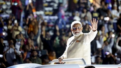 The stadium, packed with thousands of Indian diaspora members, reverberated with the chants of "Modi-Modi" upon the arrival of PM Modi. (PTI)