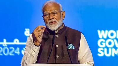 Prime Minister Narendra Modi delivers his speech at the World Government Summit in Dubai, UAE, on Wednesday (PTI)