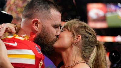Taylor Swift kisses Kansas City Chiefs tight end Travis Kelce after the NFL Super Bowl 58 football game against the San Francisco 49ers, Sunday, Feb. 11, 2024, in Las Vegas. The Chiefs won 25-22 against the 49ers. (AP Photo/Brynn Anderson) (AP) Taylor Swift kisses Kansas City Chiefs tight end Travis Kelce after the NFL Super Bowl 58 football game against the San Francisco 49ers, Sunday, Feb. 11, 2024, in Las Vegas. The Chiefs won 25-22 against the 49ers. (AP Photo/Brynn Anderson) (AP)