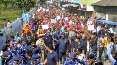West Bengal governor C V Ananda Bose during his visit to Sandeshkhali, in North 24 Parganas, on Monday. (ANI) West Bengal governor C V Ananda Bose during his visit to Sandeshkhali, in North 24 Parganas, on Monday. (ANI)