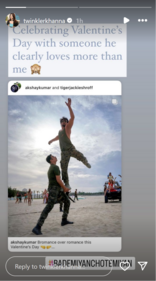 Twinkle Khanna on Akshay Kumar's Valentine's Day post. Twinkle Khanna on Akshay Kumar's Valentine's Day post.