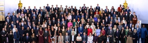 In this handout image courtesy of AMPAS (Academy of Motion Picture Arts and Sciences) nominees for the 96th Oscars pose for a group photo during a luncheon held at the Beverly Hilton. (AFP) In this handout image courtesy of AMPAS (Academy of Motion Picture Arts and Sciences) nominees for the 96th Oscars pose for a group photo during a luncheon held at the Beverly Hilton. (AFP)