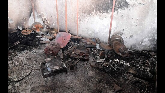 Panic gripped the area after the incident on Tuesday night. At least 25 families, who were living in labour quarters, had to vacate the rooms and spent the night in open. (HT Photo)