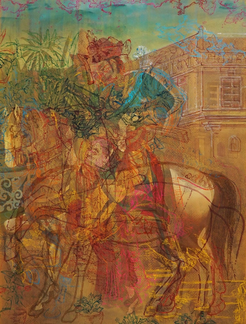 Prithviraj Chauhan and Samyukta. Untilted, Water and gouache on paper by V Ramesh (Threshold Art Gallery)