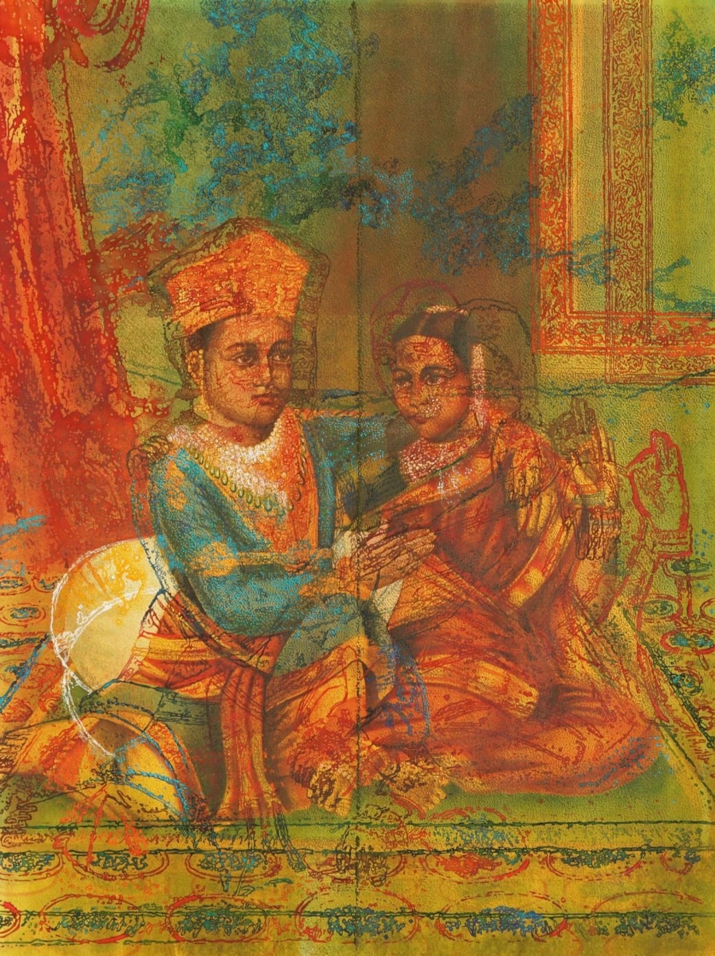 Radha and Madhava. Untilted, Water and gouache on paper by V Ramesh (Threshold Art Gallery)