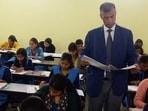 BSEB Chairman Anand Kishore inspecting an examination center in Patna. 