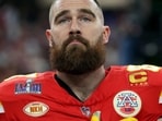 Travis Kelce stands for the national anthem prior to Super Bowl LVIII against the San Francisco 49ers at Allegiant Stadium on February 11, 2024 in Las Vegas, Nevada (Photo by JAMIE SQUIRE / GETTY IMAGES NORTH AMERICA / Getty Images via AFP)