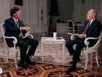 Russian President Vladimir Putin speaks during an interview with U.S. television host Tucker Carlson in Moscow, Russia, February 6, 2024, in this still image taken from video released February 8, 2024. Courtesy of Tucker Carlson Network/Handout via REUTERS    