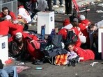 People take cover during a shooting at Union Station during the Kansas City Chiefs Super Bowl LVIII victory parade on February 14, 2024 in Kansas City, Missouri. Several people were shot and two people were detained after a rally celebrating the Chiefs Super Bowl victory. Jamie Squire/Getty Images/AFP (Photo by JAMIE SQUIRE / GETTY IMAGES NORTH AMERICA / Getty Images via AFP) People take cover during a shooting at Union Station during the Kansas City Chiefs Super Bowl LVIII victory parade on February 14, 2024 in Kansas City, Missouri. Several people were shot and two people were detained after a rally celebrating the Chiefs Super Bowl victory. Jamie Squire/Getty Images/AFP (Photo by JAMIE SQUIRE / GETTY IMAGES NORTH AMERICA / Getty Images via AFP)