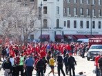Law enforcement and medical personnel respond to a shooting at Union Station during the Kansas City Chiefs Super Bowl LVIII victory parade on February 14, 2024 in Kansas City, Missouri Photo by JAMIE SQUIRE / GETTY IMAGES NORTH AMERICA / Getty Images via AFP)