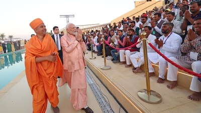 PM Modi met with volunteers and key contributors who were involved in the creation of the temple, from its inception to its completion.&nbsp; (ANI)