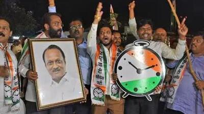 Ajit Pawar faction NCP celebrate near Mantralay in Mumbai (ANI Photo) Ajit Pawar faction NCP celebrate near Mantralay in Mumbai (ANI Photo)