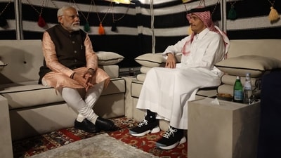 After his arrival in Doha, PM Modi held a meeting with his Qatari counterpart Mohammed bin Abdulrahman bin Jassim Al Thani. (PTI) After his arrival in Doha, PM Modi held a meeting with his Qatari counterpart Mohammed bin Abdulrahman bin Jassim Al Thani. (PTI)
