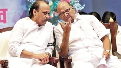 NCP founder-leader Sharad Pawar and nephew Ajit Pawar (left). NCP founder-leader Sharad Pawar and nephew Ajit Pawar (left).