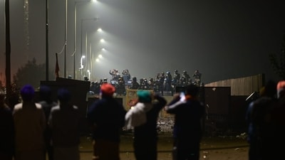 Security personnel fire tear gas shells at protesters at Shambhu border on Thursday. (Photo by Ravi Kumar/HT)