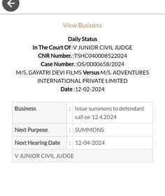A screen grab of the case's status shared by the film's team A screen grab of the case's status shared by the film's team