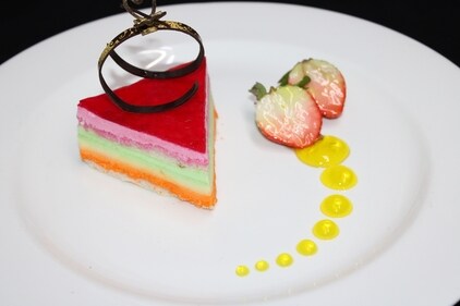 Orange, Pistachio and Strawberry cheesecake (Chef Mukesh Kumar) Orange, Pistachio and Strawberry cheesecake (Chef Mukesh Kumar)