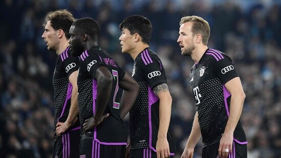 Bayern Munich's Leon Goretzka, Dayot Upamecano, Kim-Min-Jae and Harry Kane look on during the UEFA Champions League last 16 first leg vs Lazio (AFP)