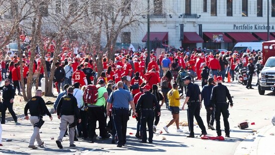 Law enforcement and medical personnel respond to a shooting at Union Station during the Kansas City Chiefs Super Bowl LVIII victory parade on February 14, 2024 in Kansas City, Missouri Photo by JAMIE SQUIRE / GETTY IMAGES NORTH AMERICA / Getty Images via AFP) (Getty Images via AFP)