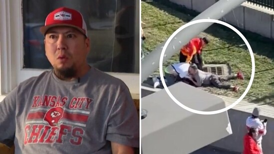 A man has described the moment he tackled a suspect who allegedly opened fire at a Super Bowl Parade near Union Station in Kansas City, Missouri (KETV7, @FFB_Fanatics/X)