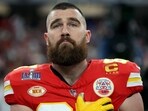 Travis Kelce stands for the national anthem prior to Super Bowl LVIII against the San Francisco 49ers at Allegiant Stadium on February 11, 2024 in Las Vegas, Nevada (Photo by JAMIE SQUIRE / GETTY IMAGES NORTH AMERICA / Getty Images via AFP)