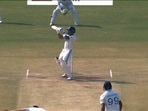 Dhruv Jurel hits a six off Mark Wood