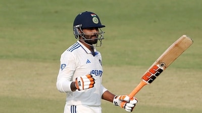 India’s Ravindra Jadeja performs his trademark sword celebration after completing his century on Day 1 of the 3rd Test match against England (ANI ) India’s Ravindra Jadeja performs his trademark sword celebration after completing his century on Day 1 of the 3rd Test match against England (ANI )